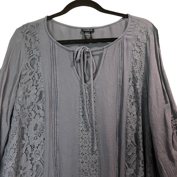 TORRID Dusty Blue Gauzy Lacey Boho Blouse 12 Hippie Coquette Cottage - Picture 3 of 11